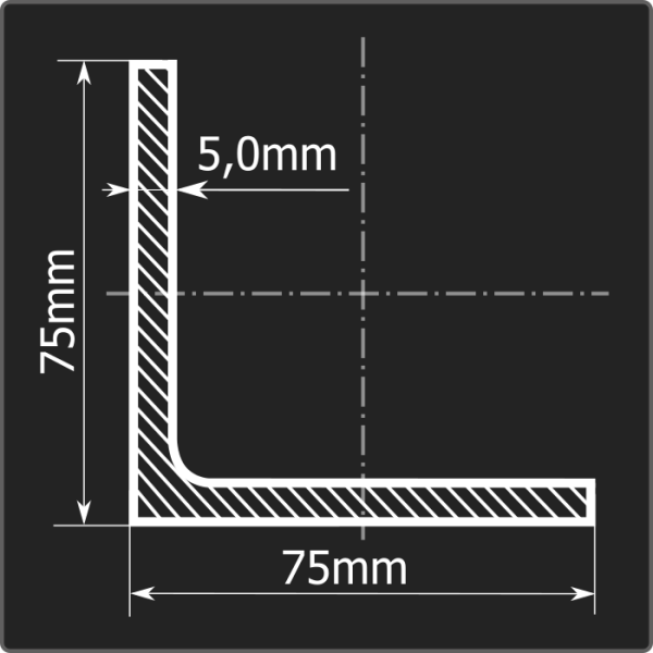 Угол 75*75*5,0 ст.3сп 12м ГОСТ 535-2005/ГОСТ 8509-93