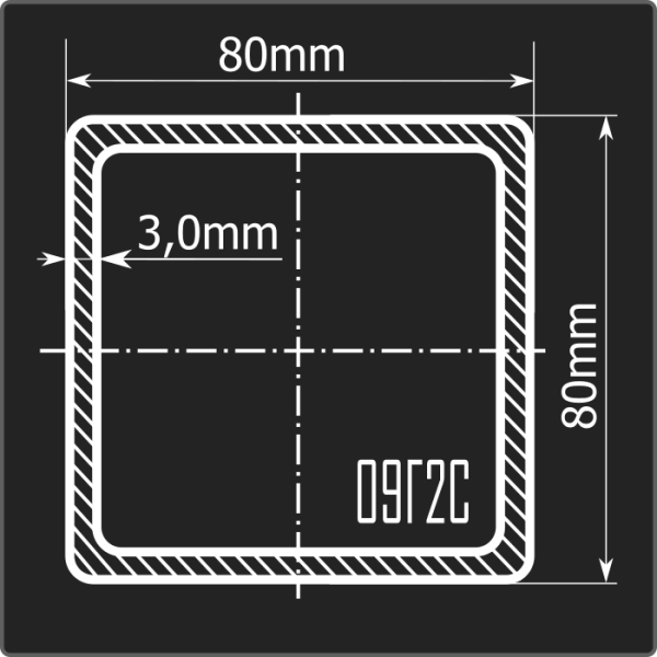Труба проф. 80*80*3,0 09Г2С 12м ГОСТ 13663-86