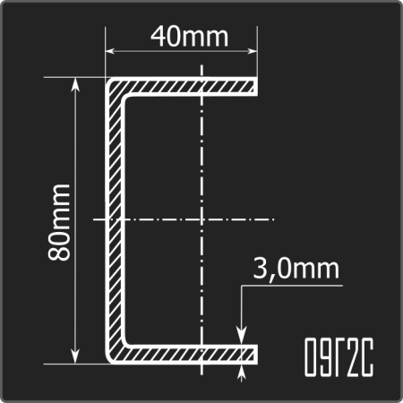 Швеллер холоднокатаный 80*40*3,0 09Г2С Феррум 12м ГОСТ 19281-2014