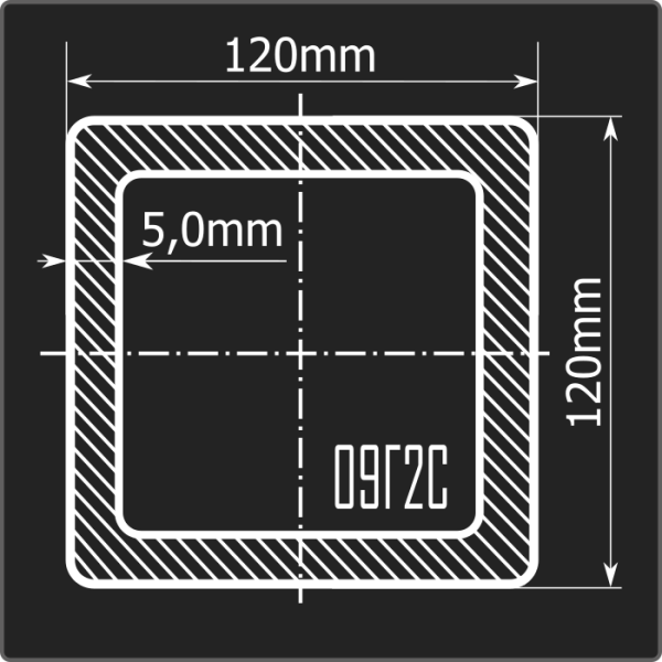 Труба проф. 120*120*5,0 09Г2С Феррум 12м ГОСТ 13663-86