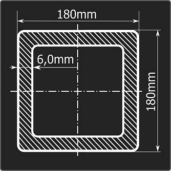 Труба проф. 180*180*6,0 ст.3сп 12м ГОСТ 30245-2003