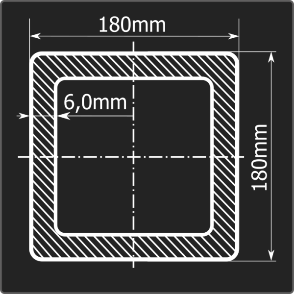 Труба проф. 180*180*6,0 ст.3сп 12м ГОСТ 30245-2003