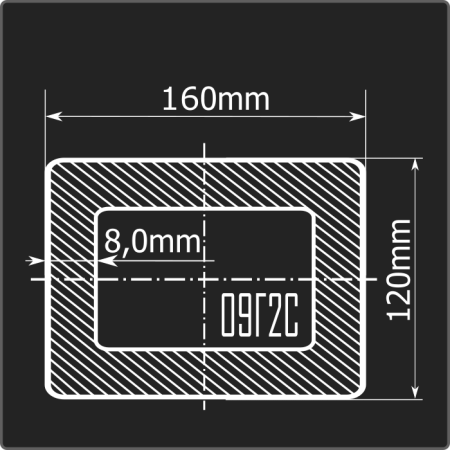 Труба проф. 160*120*8,0 09Г2С 12м ГОСТ 30245-2003