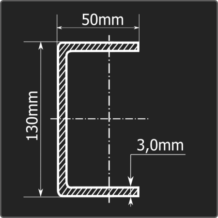 Швеллер холоднокатаный 130*50*3,0 ст.3пс Феррум 12м ГОСТ 8278-83