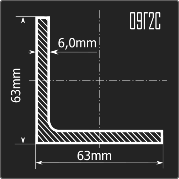 Угол 63*63*6,0 09Г2С 12м ГОСТ 19281-2014/ГОСТ 8509-93