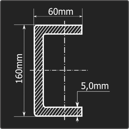 Швеллер холоднокатаный 160*60*5,0 ст.3пс Феррум 12м ГОСТ 8278-83