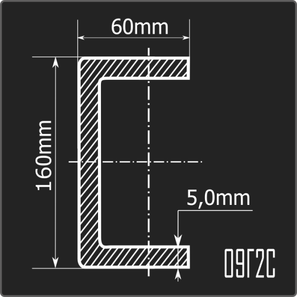 Швеллер холоднокатаный 160*60*5,0 09Г2С Феррум 12м ГОСТ 19281-2014