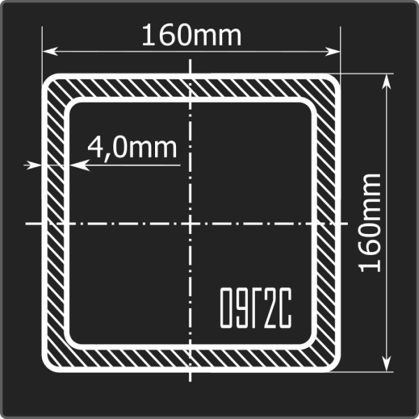 Труба проф. 160*160*4,0 09Г2С Феррум 6м ГОСТ 30245-2003