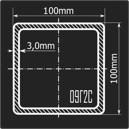 Труба проф. 100*100*3,0 09Г2С Феррум 12м ГОСТ 13663-86